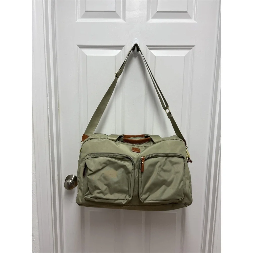 BRICS Olive Green Nylon Leather Trim Weekender Travel Duffel Bag